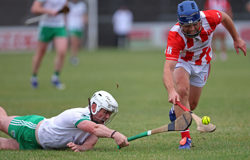  Muskerry's Fenton Denny and James McCarthy of Imokilly battle for the ball in 2025. Picture: Jim Coughlan
