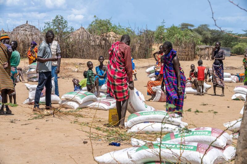 Distributing livestock feed in Naoros. Photo:Eugene Ikua/Concern Worldwide