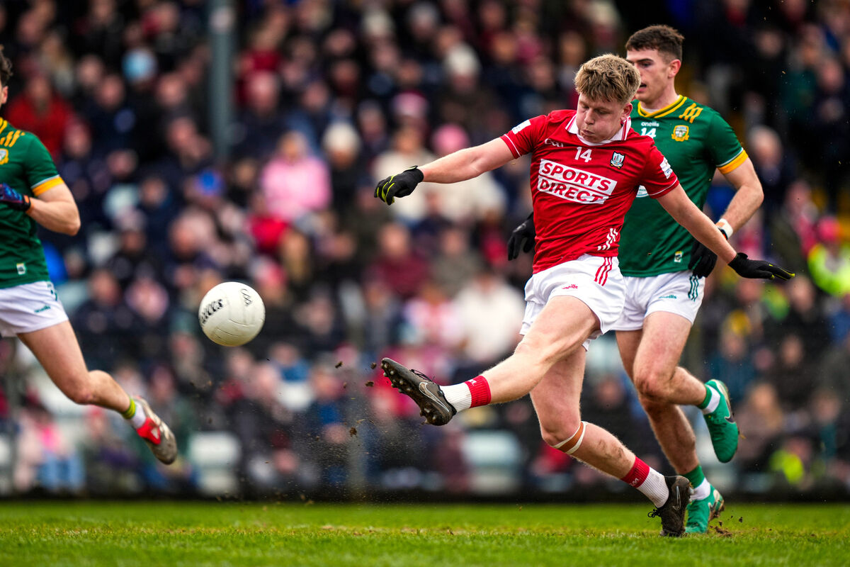 Dara Sheedy of Cork has a shot at goal against Meath. Picture: INPHO/James Lawlor