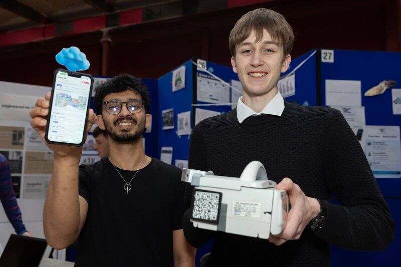Justin Miranda, Bishopstown and Aaron Griffin, Glenbeigh in Kerry with their startup flow-track  hospital device tracking system. Picture: Darragh Kane.
