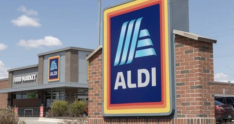 Aldi Discount Supermarket. Aldi sells a range of grocery items, including produce, meat and dairy at discount prices.