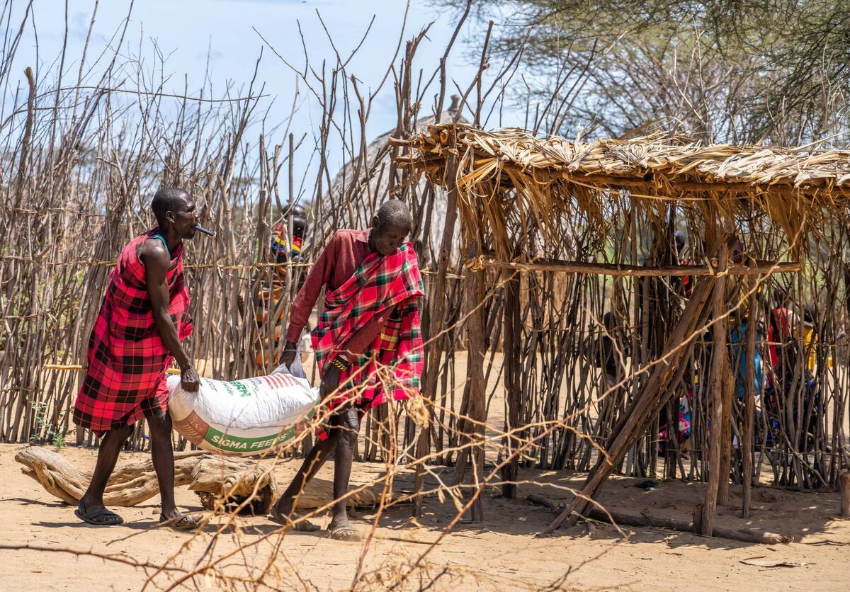 Ewoi Lokamar at the livestock feed distribution in Naoros. Photo:Eugene Ikua/Concern Worldwide