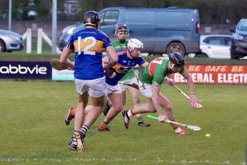 Fr O’Neill’s Kevin O’Sullivan tries to break away from the Carrigtwohill defence. Picture: Noel Sweeney