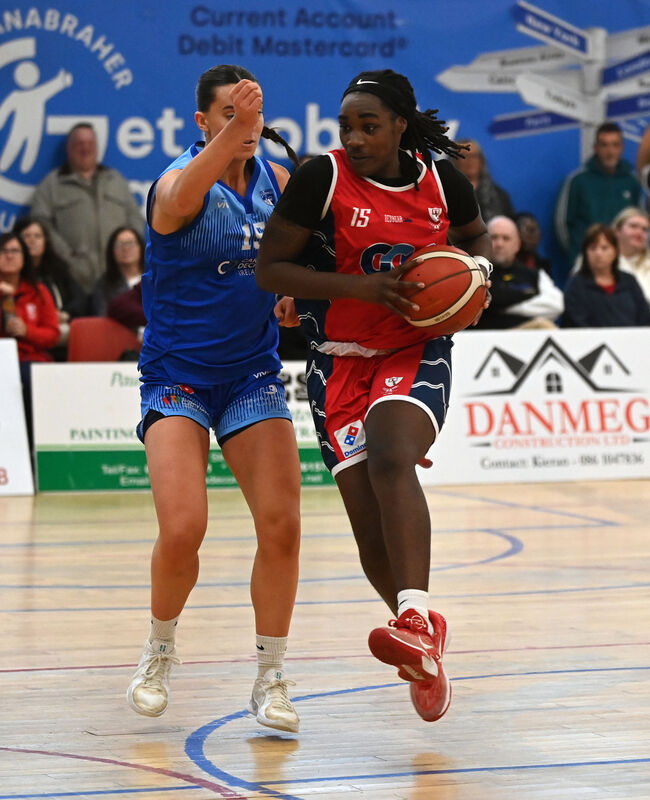 Gurranabaher Credit Union Brunell's Brailyn Jarrell Joseph breaking from UCC Glanmire's Emer Dunne. Picture: Eddie O'Hare