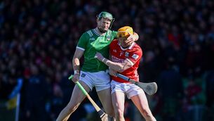 <p>Cork's Shane Barrett battles with Will O'Donoghue of Limerick in Sunday's Allianz HL Division 1A final at TUS Gaelic Grounds in Limerick. Picture: Piaras Ó Mídheach/Sportsfile</p>