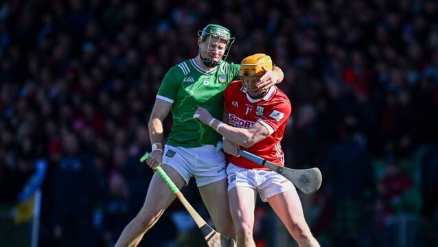 <p>Cork's Shane Barrett battles with Will O'Donoghue of Limerick in Sunday's Allianz HL Division 1A final at TUS Gaelic Grounds in Limerick. Picture: Piaras Ó Mídheach/Sportsfile</p>