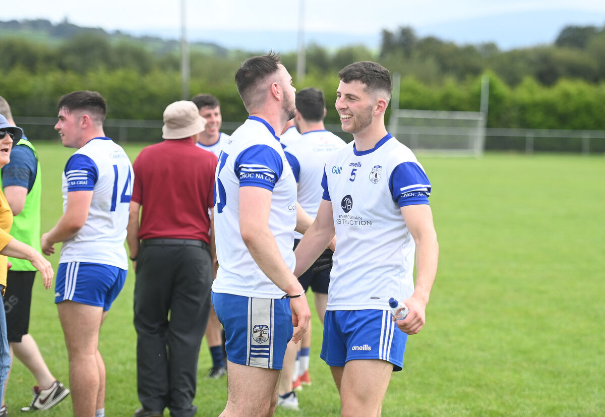  Knocknagree players Matthew Dilworth and Timmy O'Connor celebrate their win against Kanturk in 2023. Picture: Larry Cummins