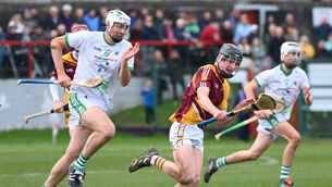 <p>Passage's Liam Harrington in action against Whitechurch during the AOS security J'A'HC final at Ballinlough scored 2-3 in their win over Douglas.</p> <p>Passage's Liam Harrington in action against Whitechurch during the AOS security J'A'HC final at Ballinlough scored 2-3 in their win over Douglas.</p>