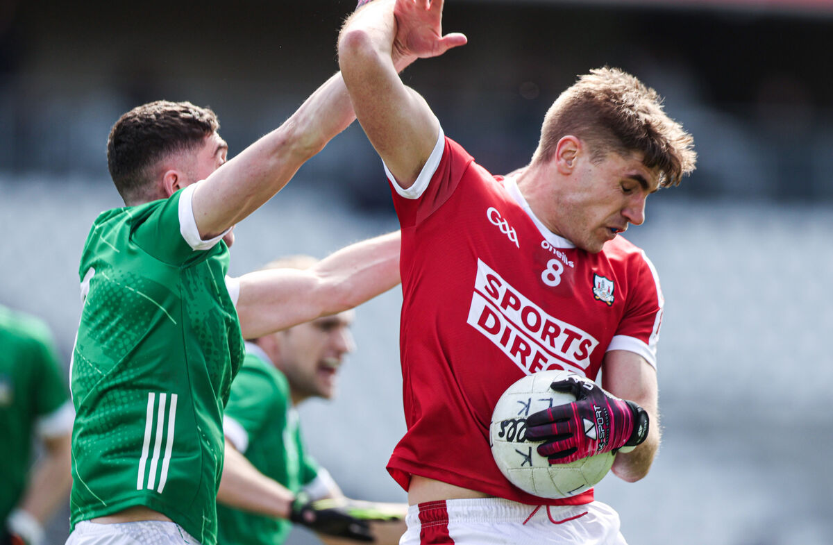 Cork's Ian Maguire is challenged by Paul Maher of Limerick in 2024. Picture: INPHO/Tom Maher Cork's Ian Maguire is challenged by Paul Maher of Limerick in 2024. Picture: INPHO/Tom Maher