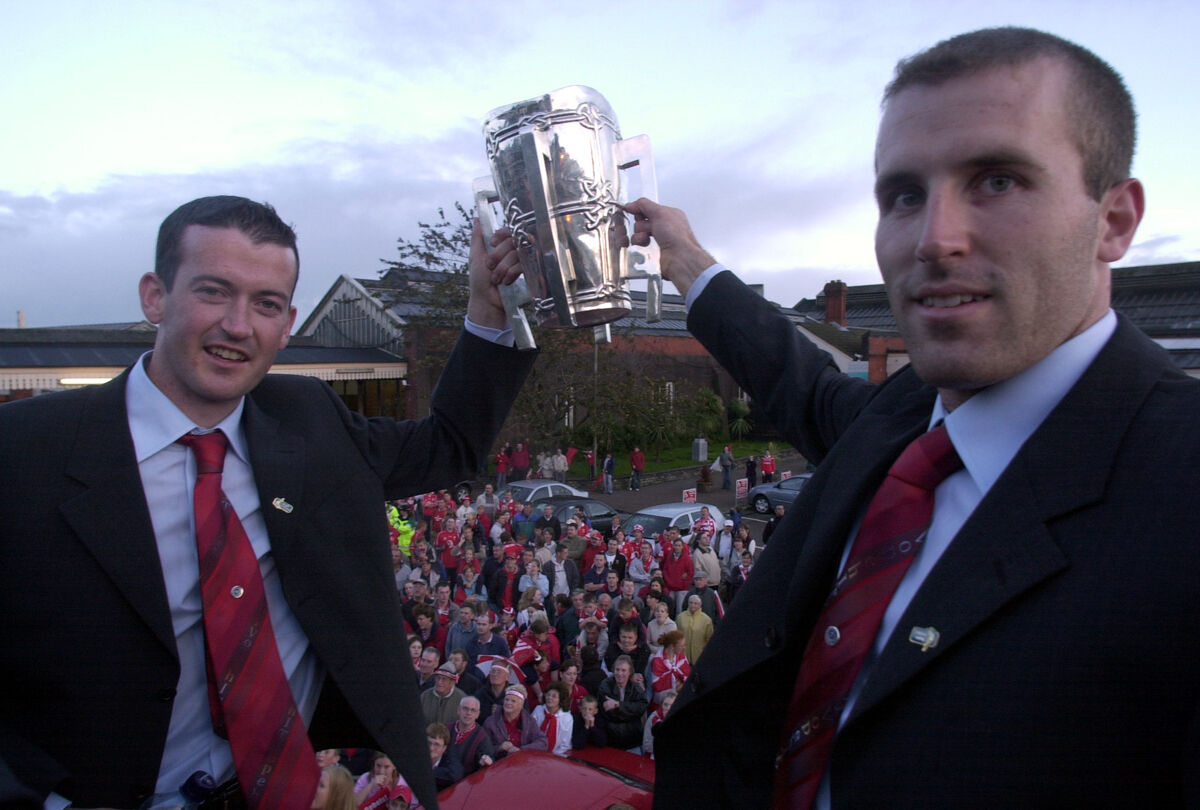 2004: Ben O'Connor, then Cork captain, with Dónal Óg Cusack at the team's homecoming after winning the All-Ireland SHC. Picture: Eddie O'Hare