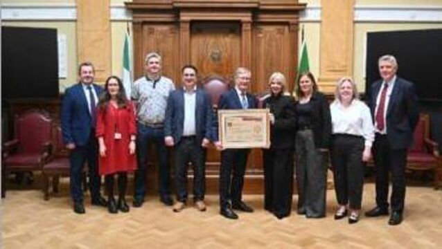 <p>Receiving their parchment from Damien Owens, Engineers Ireland director general are Valerie O'Sullivan, chief executive, Cork City Council and members of the Cork City Council CPD committee. </p> <p>Receiving their parchment from Damien Owens, Engineers Ireland director general are Valerie O'Sullivan, chief executive, Cork City Council and members of the Cork City Council CPD committee. </p>
