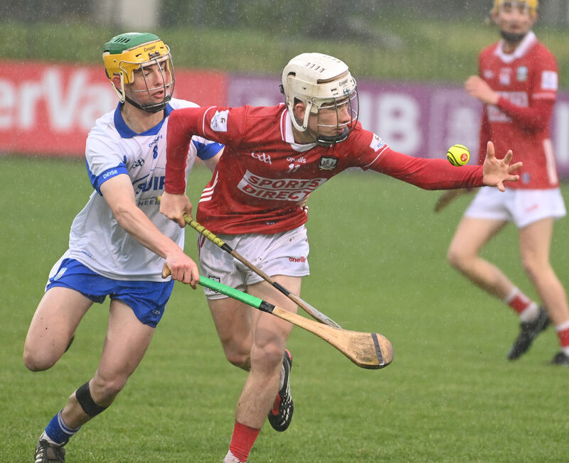 Cork's Stephen McHugh gathers the sliothar from Waterford's Stephen Coffey. Picture: Eddie O'Hare Cork's Stephen McHugh gathers the sliothar from Waterford's Stephen Coffey. Picture: Eddie O'Hare