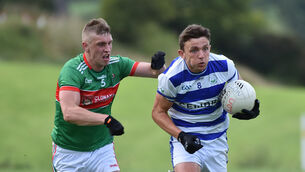 <p> Seán White of Clonakilty attempts to tackle Mark Collins of Castlehaven in 2022. Picture: Dan Linehan</p>