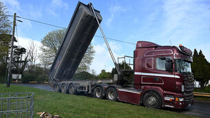 <p> A truck with tipping trailer raised at the Irving Oil refinery blockade at Whitegate, Co Cork. The blockade of the oil refinery has now ceased and protesters have withdrawn. Picture: Larry Cummins</p>