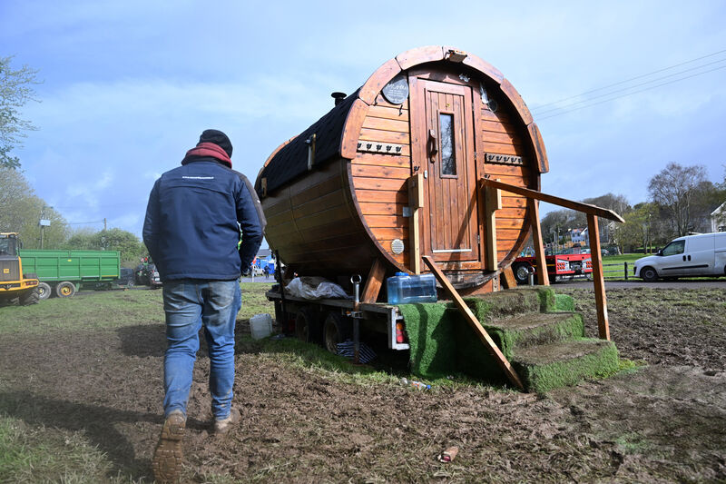  A mobile sauna was set up at the Irving oil refinery blockade site for use by the protesters at Whitegate, Co Cork. Picture: Larry Cummins