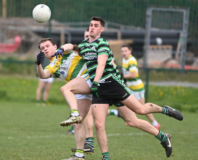 Carbery Rangers' Peadar O'Rourke and Douglas' Niall Lynch tussle for the ball. Picture: Eddie O'Hare