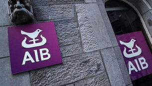 FILE PHOTO: Signage and logo are seen on an AIB bank building in Galway
