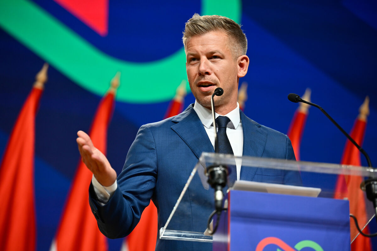 Peter Magyar gestures as he speaks to the media in Budapest, Hungary, after defeating outgoing prime minister Viktor Orbán’s (inset left), party in the country’s parliamentary elections. Picture: Denes Erdos/AP.