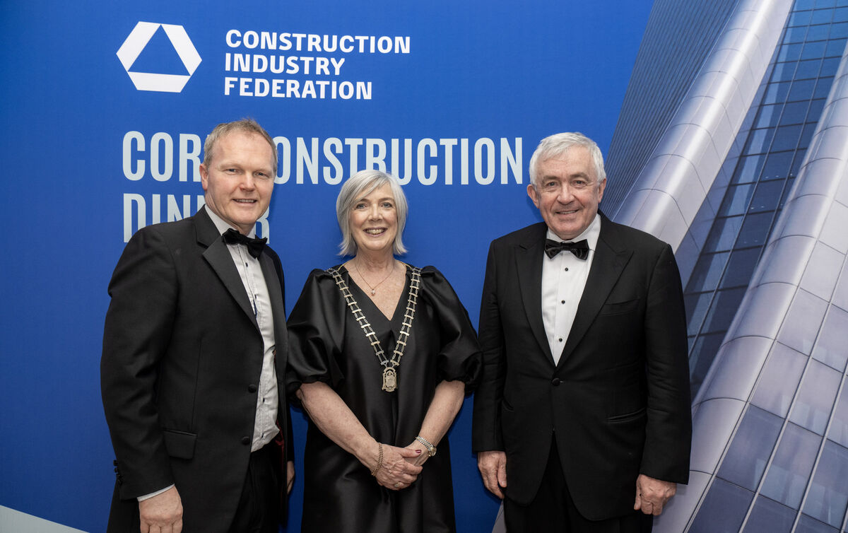 Seamus McGrath TD; Patsy Supple, Chairperson, CIF Cork; Michael O’Flynn, O’Flynn Group at the Construction Industry Federation CIF Cork Construction Dinner last month. Picture: Brian Lougheed