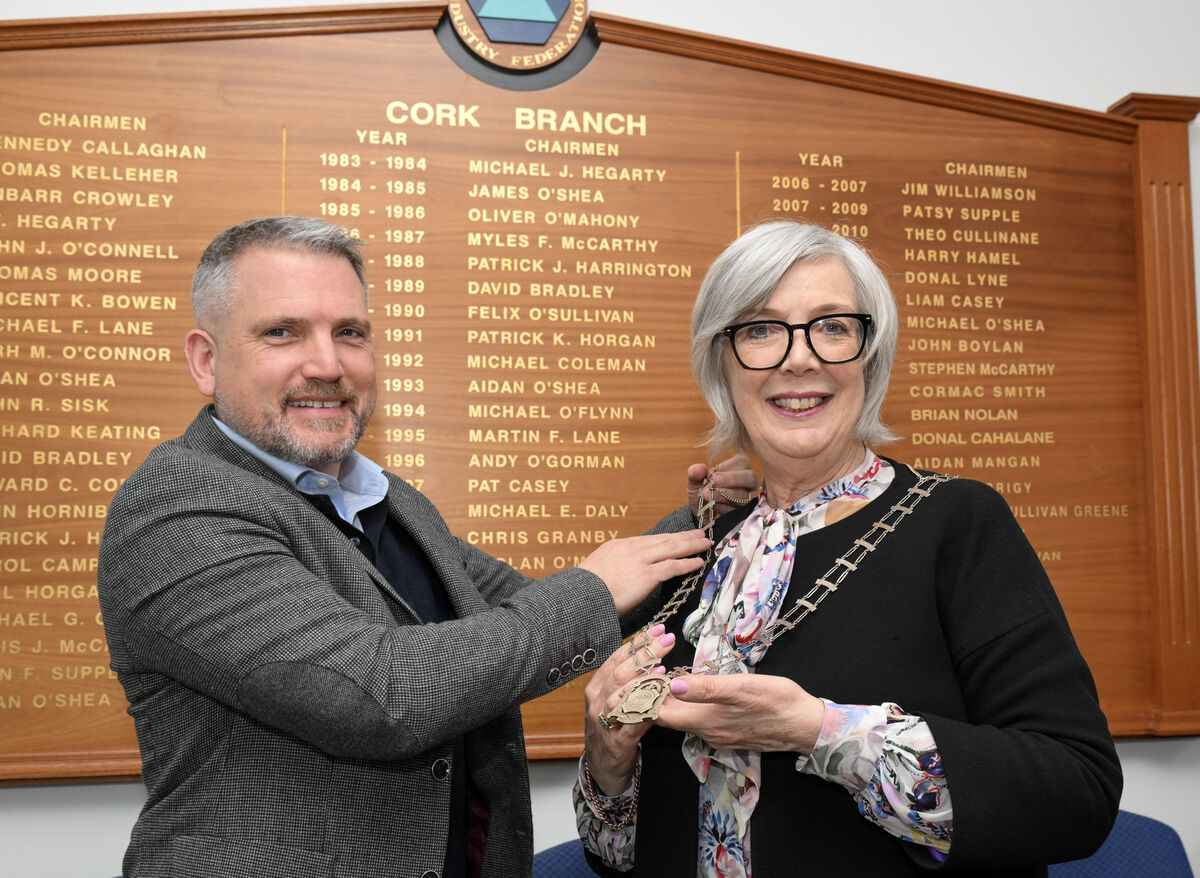 Patsy Supple, incoming Chairperson of the Construction Industry Federation (CIF) Cork branch with outgoing Chairperson Cian O'Mahony of Cumnor Building and Civil Engineering Contractors. Picture: Brian Lougheed