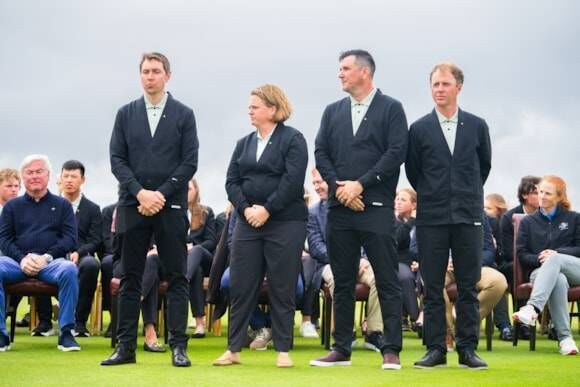 Aaron O'Callaghan (far right) was the Co-Assistant Coach for the international team at the Palmer Cup in Lahinch in 2024. 