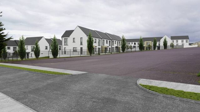 <p>Computer-generated image of the housing estate plan by Cork County GAA Board at Kilbarry adjacent to Delanys GAA Club grounds.</p>