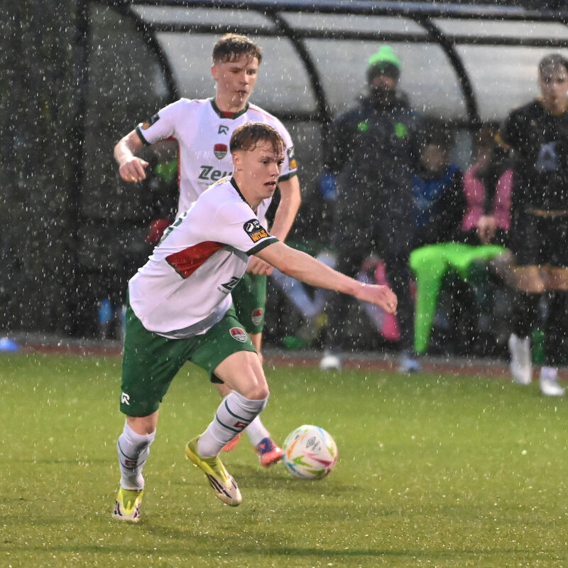 Cork City's goalscorers Tom McGrath knocks the ball through to Brody Lee against Kerry during the Grandon's Toyota Munster senior cup at Mayfield Picture; Eddie O'Hare Cork City's goalscorers Tom McGrath knocks the ball through to Brody Lee against Kerry during the Grandon's Toyota Munster senior cup at Mayfield Picture; Eddie O'Hare