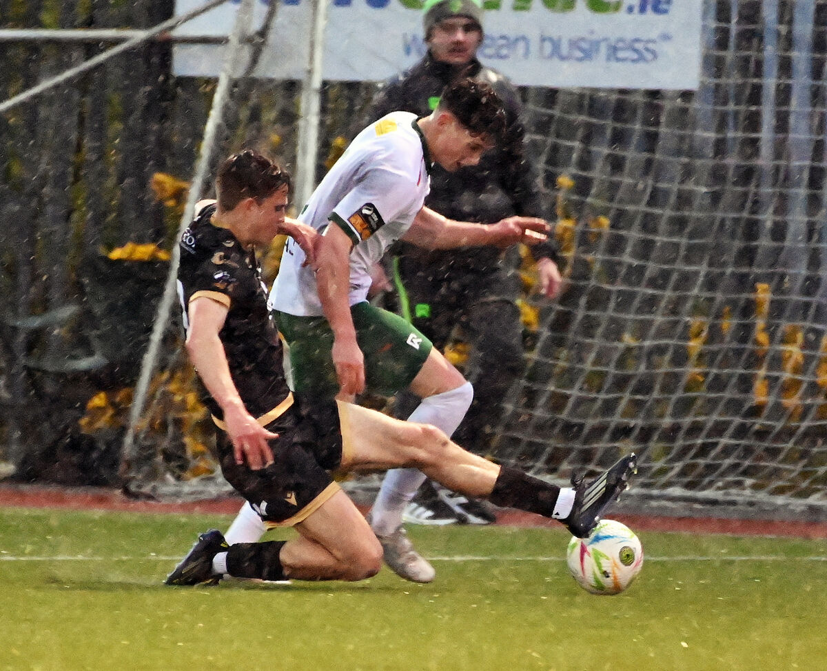 Cork City's Matthew Murray is tackled by Kerry's Ewan Lee during the Grandon's Toyota Munster senior cup at Mayfield Picture; Eddie O'Hare Cork City's Matthew Murray is tackled by Kerry's Ewan Lee during the Grandon's Toyota Munster senior cup at Mayfield Picture; Eddie O'Hare