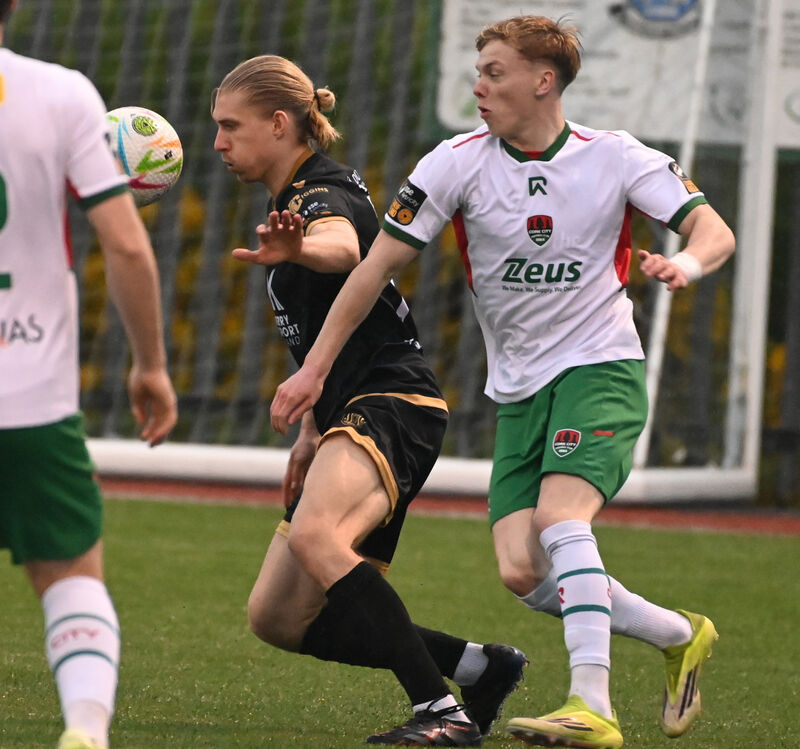 Cork City's Brody Lee chases down Kerry's Jonas Hakkinen during the Grandon's Toyota Munster senior cup at Mayfield Picture; Eddie O'Hare
