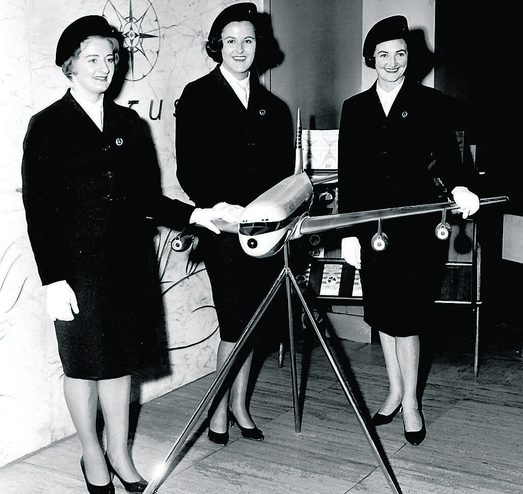 Josephine Corrigan, Margaret Whittaker and Tess Ronan, the first ground hostesses at Cork Airport, in October, 1961. Air travel was so glamorous back then, says Jo Kerrigan