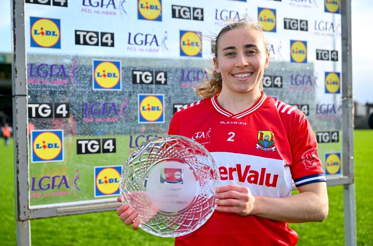 Melissa Duggan, with her Player of the Match award following the Lidl Ladies National Football League Division One final, was also named on the Team of the League.