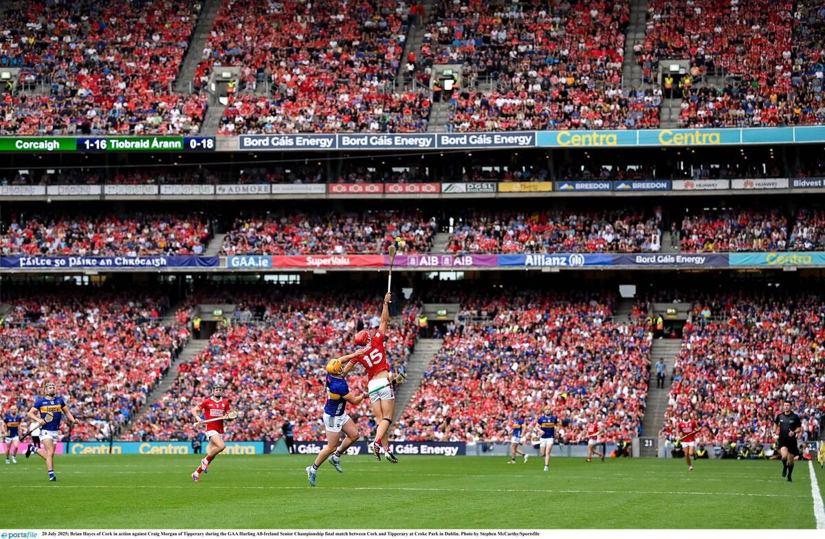 Cork's Brian Hayes vies for possession against Craig Morgan of Tipperary in last year's All-Ireland SHC final at Croke Park. Picture: Stephen McCarthy/Sportsfile