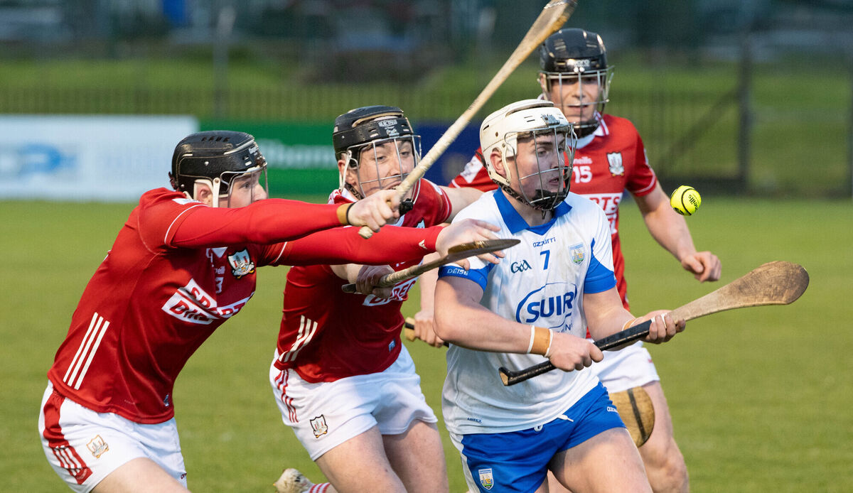 Cork players Finn O'Brien and Zack Biggane pressure Waterford's Cathal O'Sullivan. Picture: Howard Crowdy Cork players Finn O'Brien and Zack Biggane pressure Waterford's Cathal O'Sullivan. Picture: Howard Crowdy