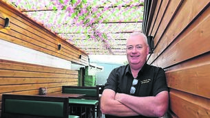 <p>Leo in the outdoor beer garden area of Jack Spratt’s Bar on Main Street, Carrigtwohill. Picture: Jim Coughlan</p>