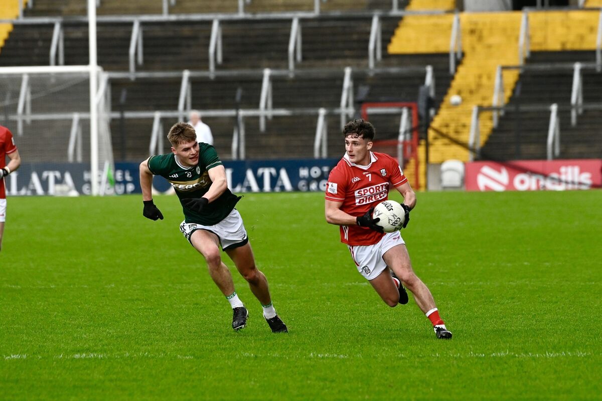 Cork’s Odhran Foley sails past Daniel Kirby of Kerry. Picture: Noel Sweeney Cork’s Odhran Foley sails past Daniel Kirby of Kerry. Picture: Noel Sweeney