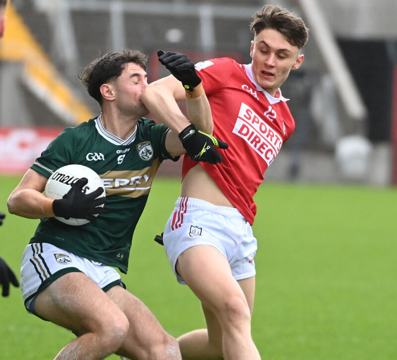 Kerry's Evan Boyle is tackled by Cork's Gary Holland. Picture: Eddie O'Hare
