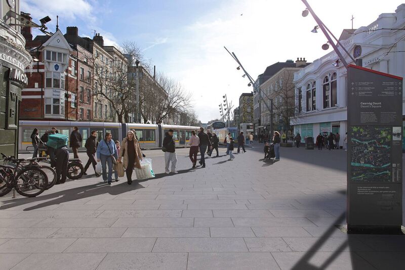 The preferred route for the Luas Cork includes a compter-generated image of the light rail coming onto the Grand Parade from Patrick St.