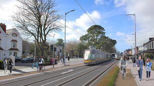 <p>The preferred route for the Luas Cork includes a compter-generated image of the light rail coming past UCC on College Rd.</p>
