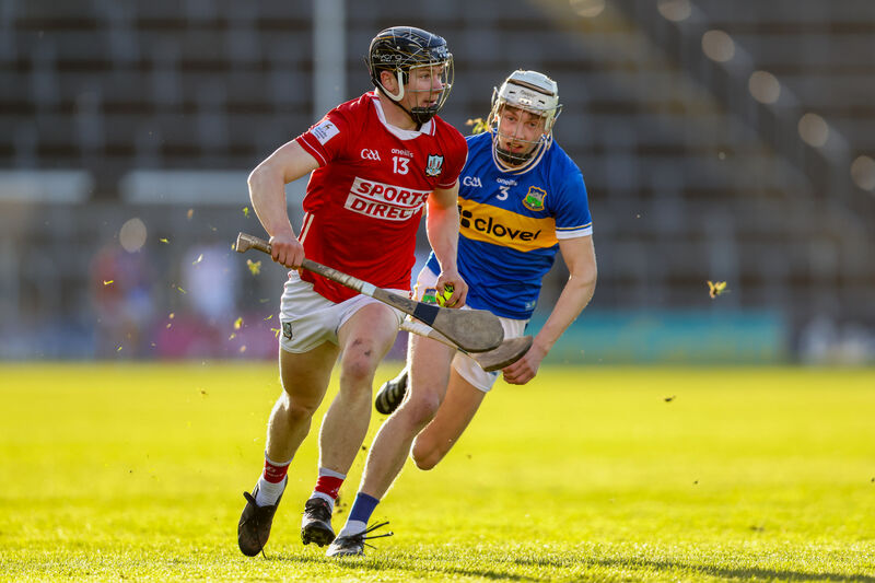 Cormac Murphy of Cork looking to get away from Tipperary's Daniel Groome. Picture: Diarmuid Brennan/Sportsfocus