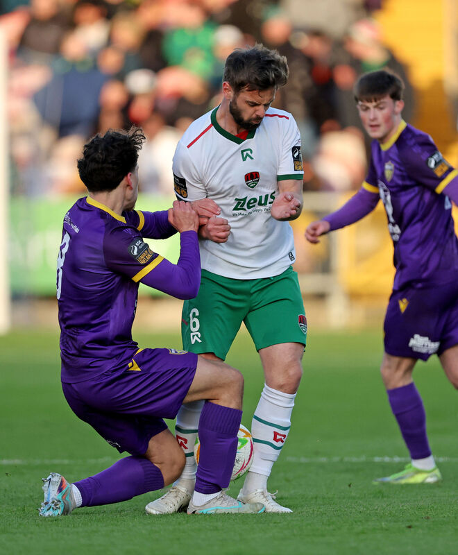  Greg Bolger, Cork City FC, in action against Zayd Abada, Wexford FC. Picture: Jim Coughlan.