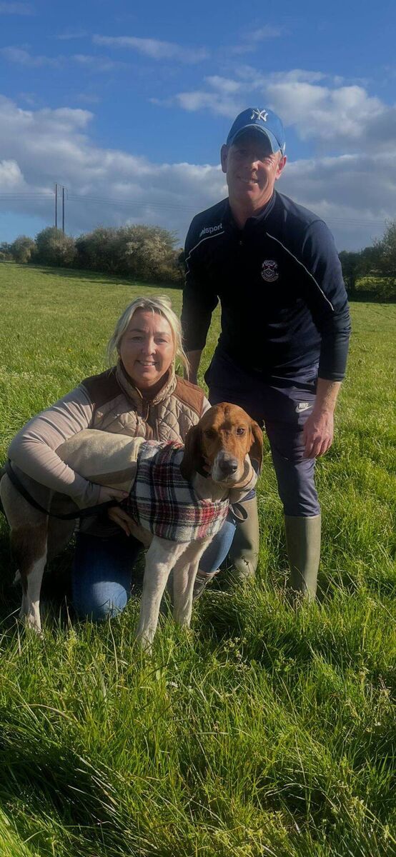 Gary and Nicole Freyne with Not now May of Clogheen winner of the Southern/Carrigaline harriers draghunt at Ballygarvan. 