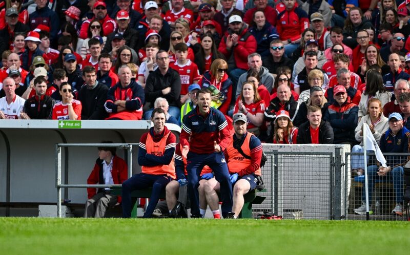Cork manager Ben O'Connor encourages his players. Picture: Daire Brennan/Sportsfile