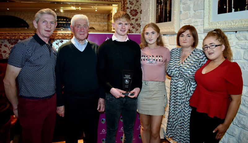 Paul Ring of Aghabullogue, winner of the Muskerry GAA/Auld Triangle Sports Award for July 2019 with his parents, Denis and Maura, sisters, Meadhbh and Clíona and grandfather, Paddy O'Mahony. Picture: Mike English