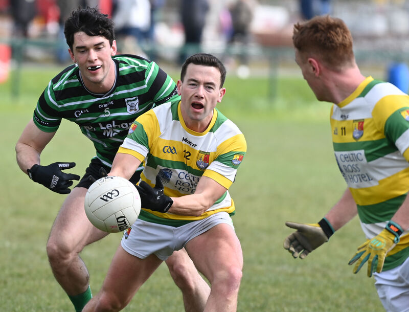Carbery Rangers' John Hodnett gets the ball away from Douglas' Shane Aherne. Picture: Eddie O'Hare