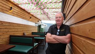 <p>Leo in the outdoor beer garden area of Jack Spratt’s Bar on Main Street, Carrigtwohill. Picture: Jim Coughlan</p>