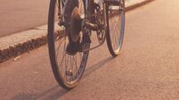Young woman cycling in the park at sunset