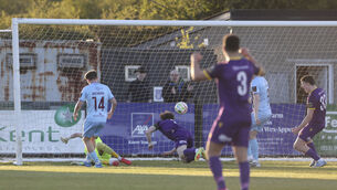 <p>Wexford's Mikie Rowe scoring against Cobh on Friday night. Picture: Patrick Browne</p>