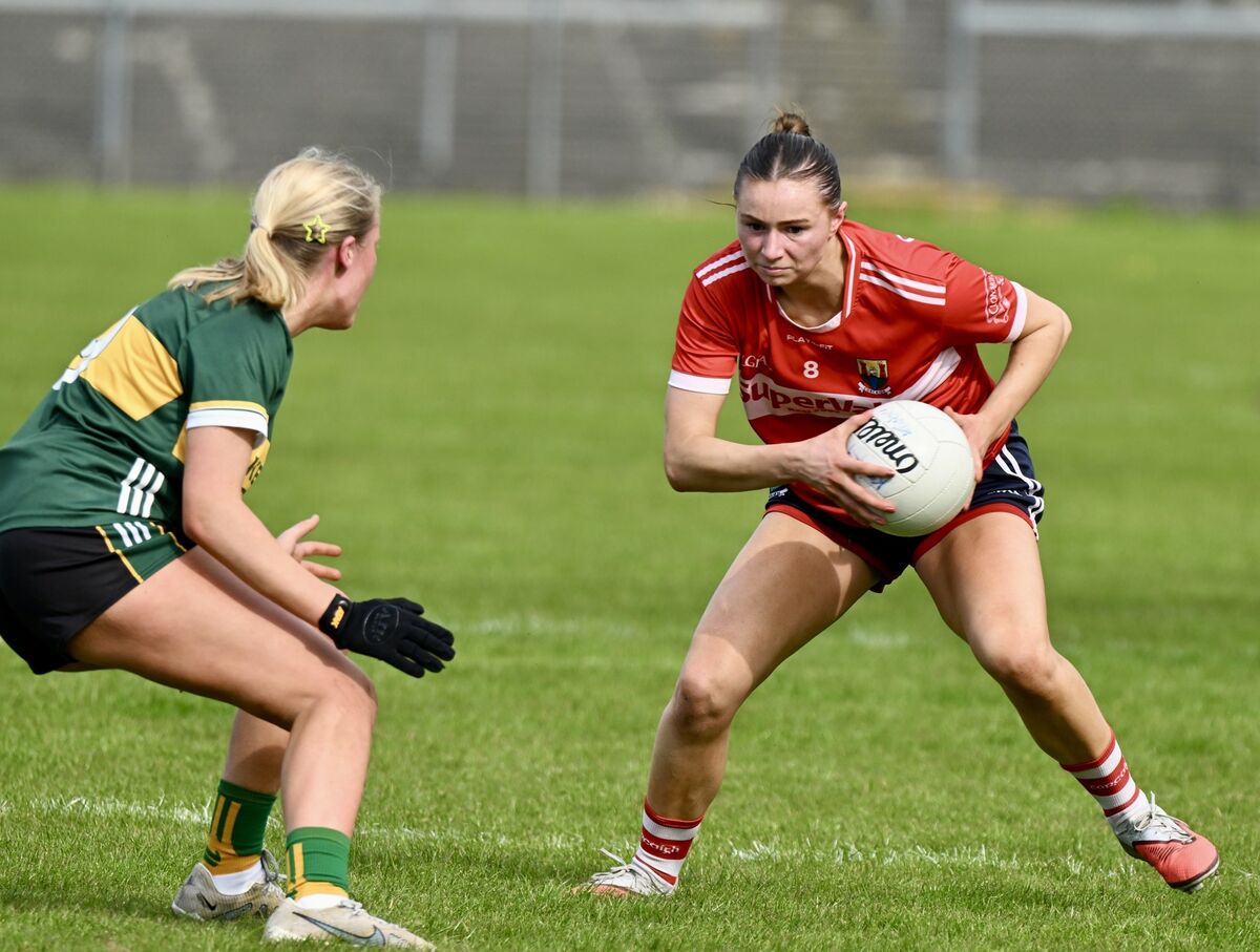 Amy McDonagh wins possession for Cork during their Munster LGFA Senior B Championship tie against Kerry at Páirc Uí Rinn. Picture: Larry Cummins