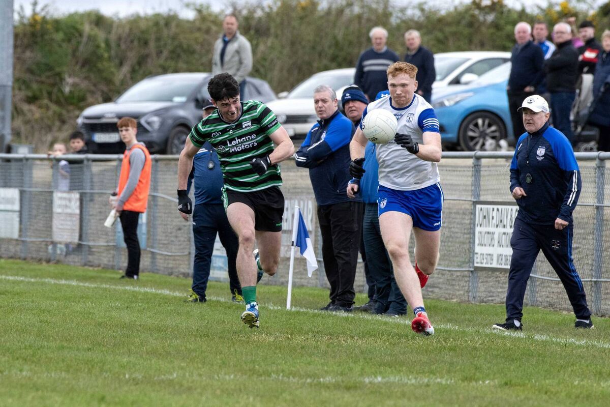 Knocknagree's Michael McSweeney vies for possession against Douglas' Shane Aherne. Picture: Mark Nolan