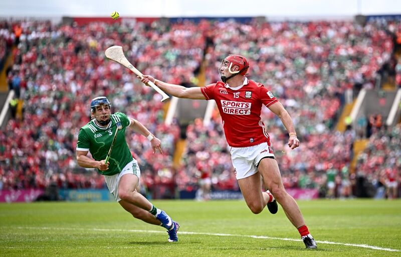 Brian Hayes of Cork claims possession with Limerick's Mike Casey in close quarters. Picture: Seb Daly/Sportsfile